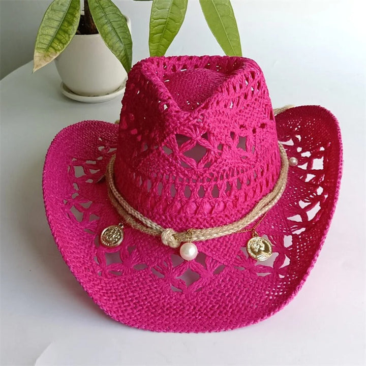 Wild muse straw cowboy hat for women, western-style straw hat for beach, festival, and summer fashion styling