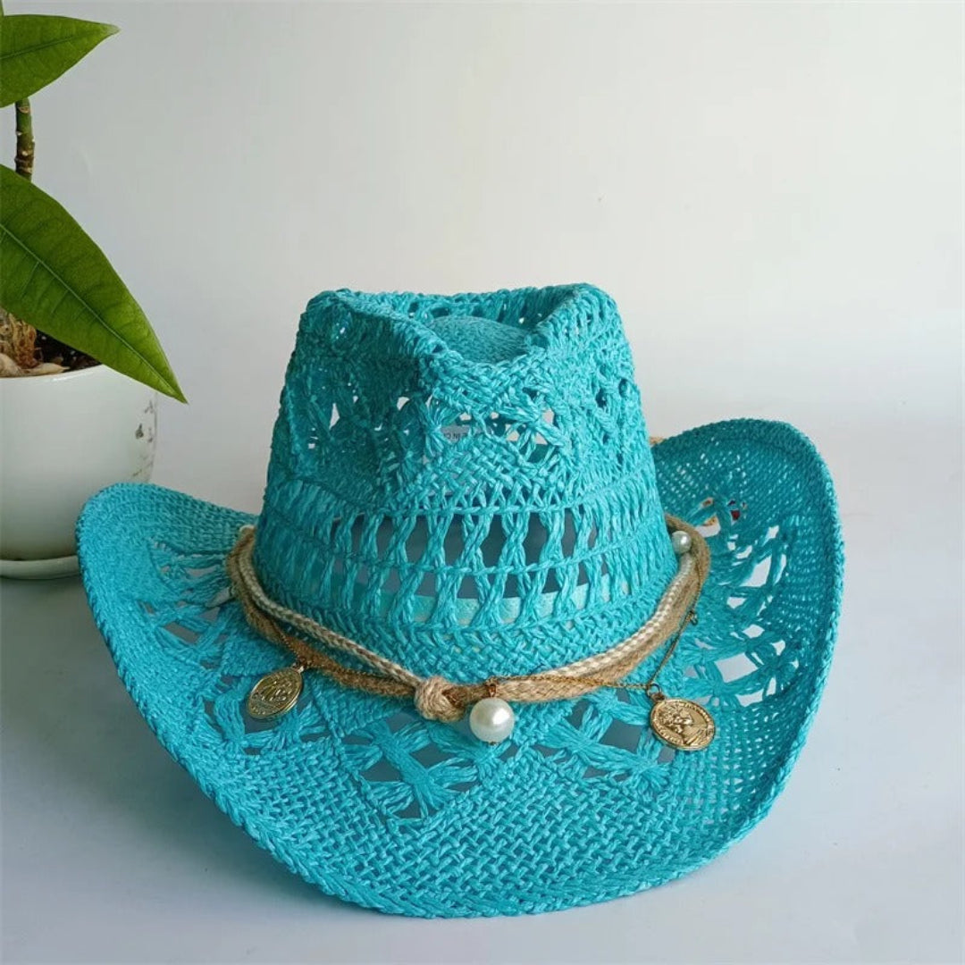 Wild muse straw cowboy hat for women, western-style straw hat for beach, festival, and summer fashion styling