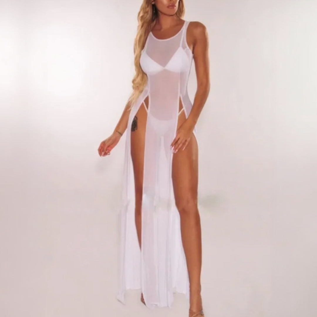 Zaria sheer mesh cover dress for women, transparent beach cover-up dress for bikini and resort wear