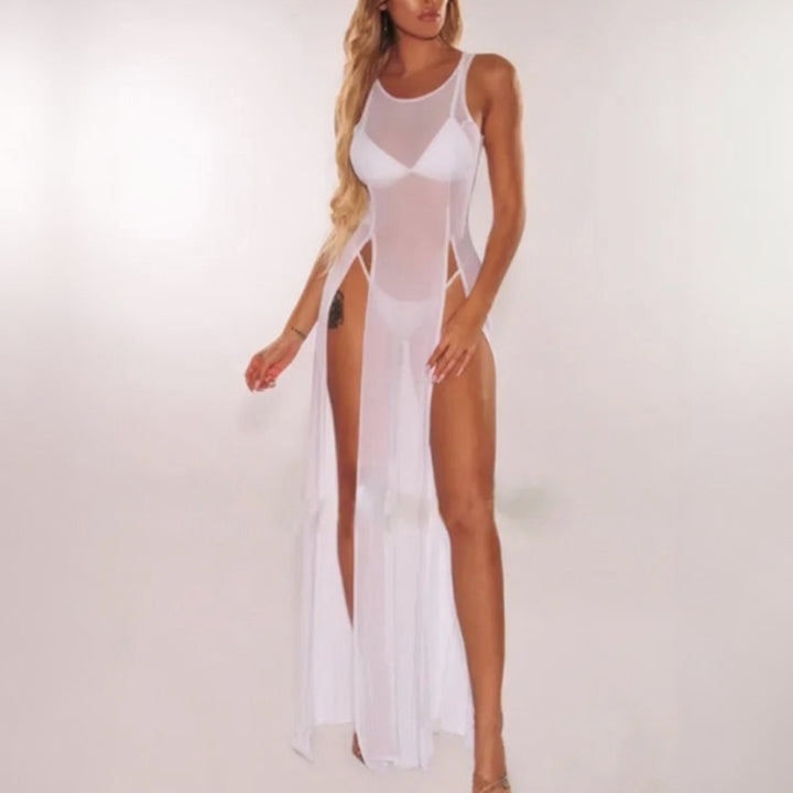Zaria sheer mesh cover dress for women, transparent beach cover-up dress for bikini and resort wear