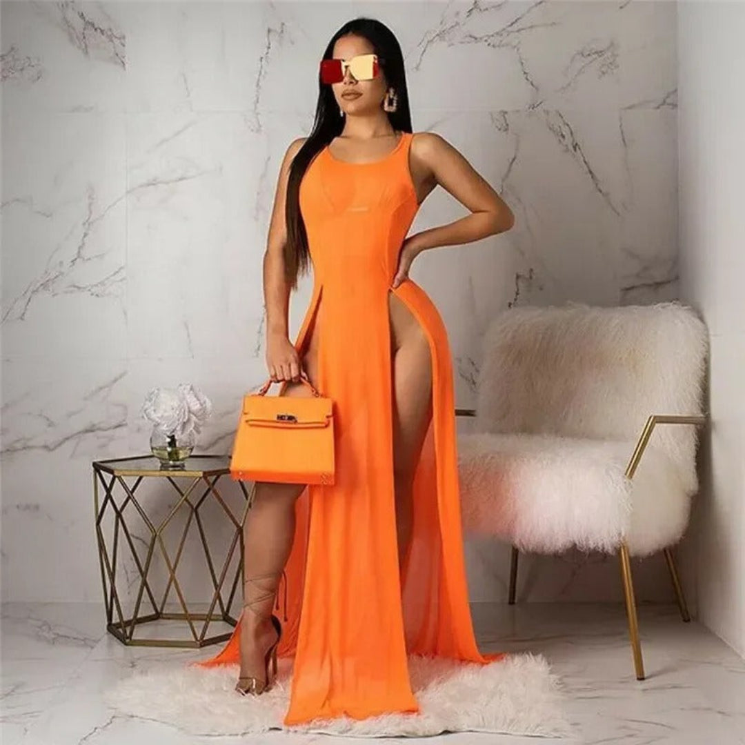 Zaria sheer mesh cover dress for women, transparent beach cover-up dress for bikini and resort wear