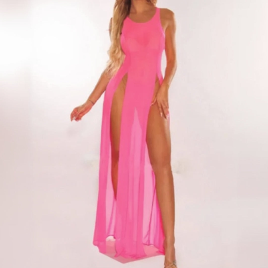 Zaria sheer mesh cover dress for women, transparent beach cover-up dress for bikini and resort wear